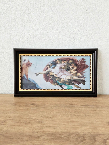 Michelangelo Cat Lenticular Art • Cat Creation of Adam • Creative Abstract Gift • Funny Cute Decorative Display • World Famous Painting Inspired