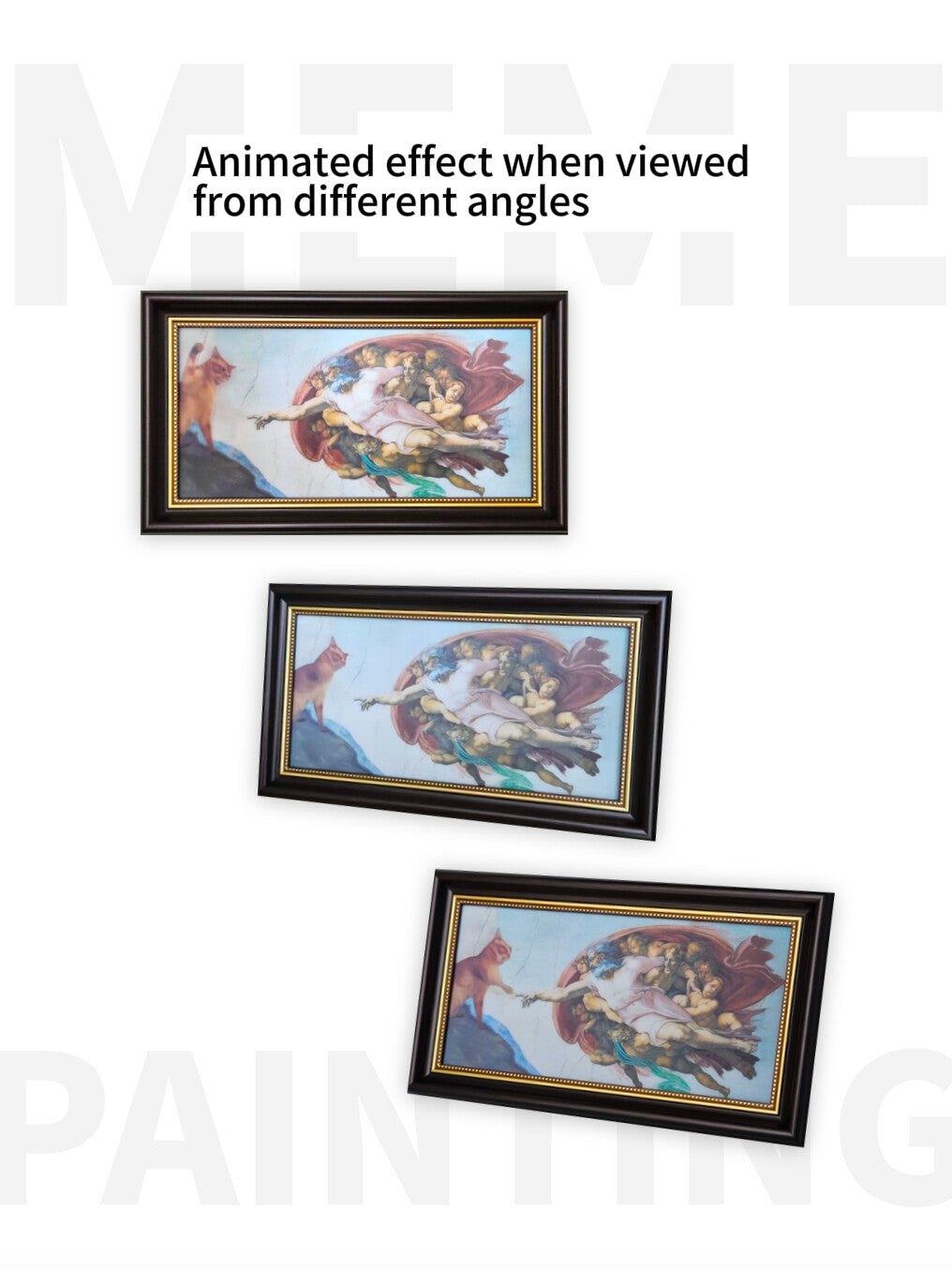 Michelangelo Cat Lenticular Art • Cat Creation of Adam • Creative Abstract Gift • Funny Cute Decorative Display • World Famous Painting Inspired