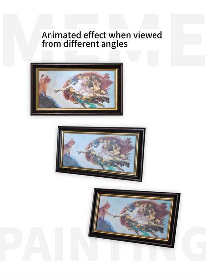 Michelangelo Cat Lenticular Art • Cat Creation of Adam • Creative Abstract Gift • Funny Cute Decorative Display • World Famous Painting Inspired