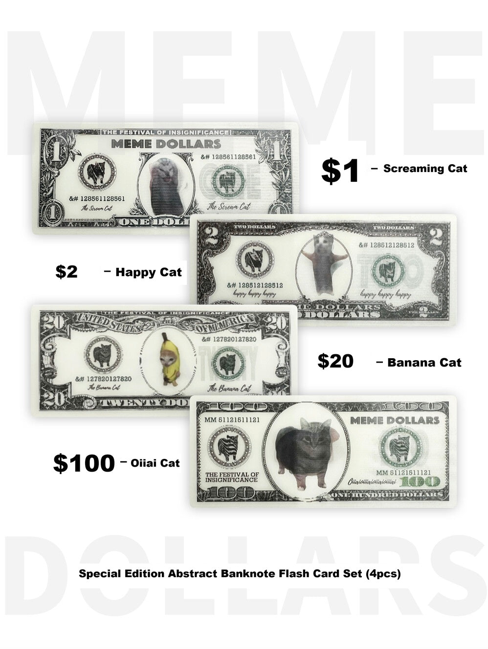 Abstract USD Cat Meme Double-Sided Lenticular Card, Creative Funny Novelty Gift