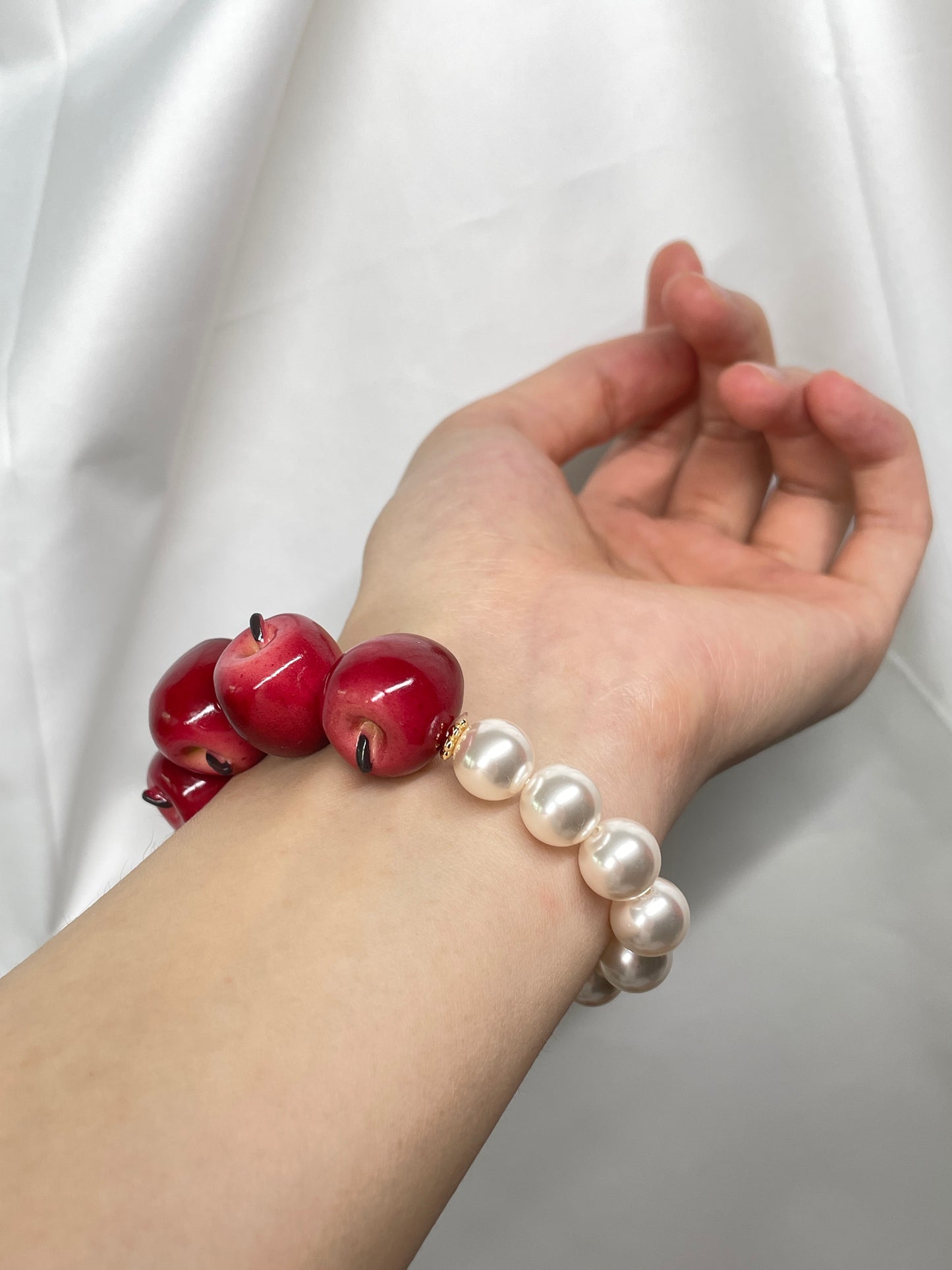 handmade apple +glass bracelet