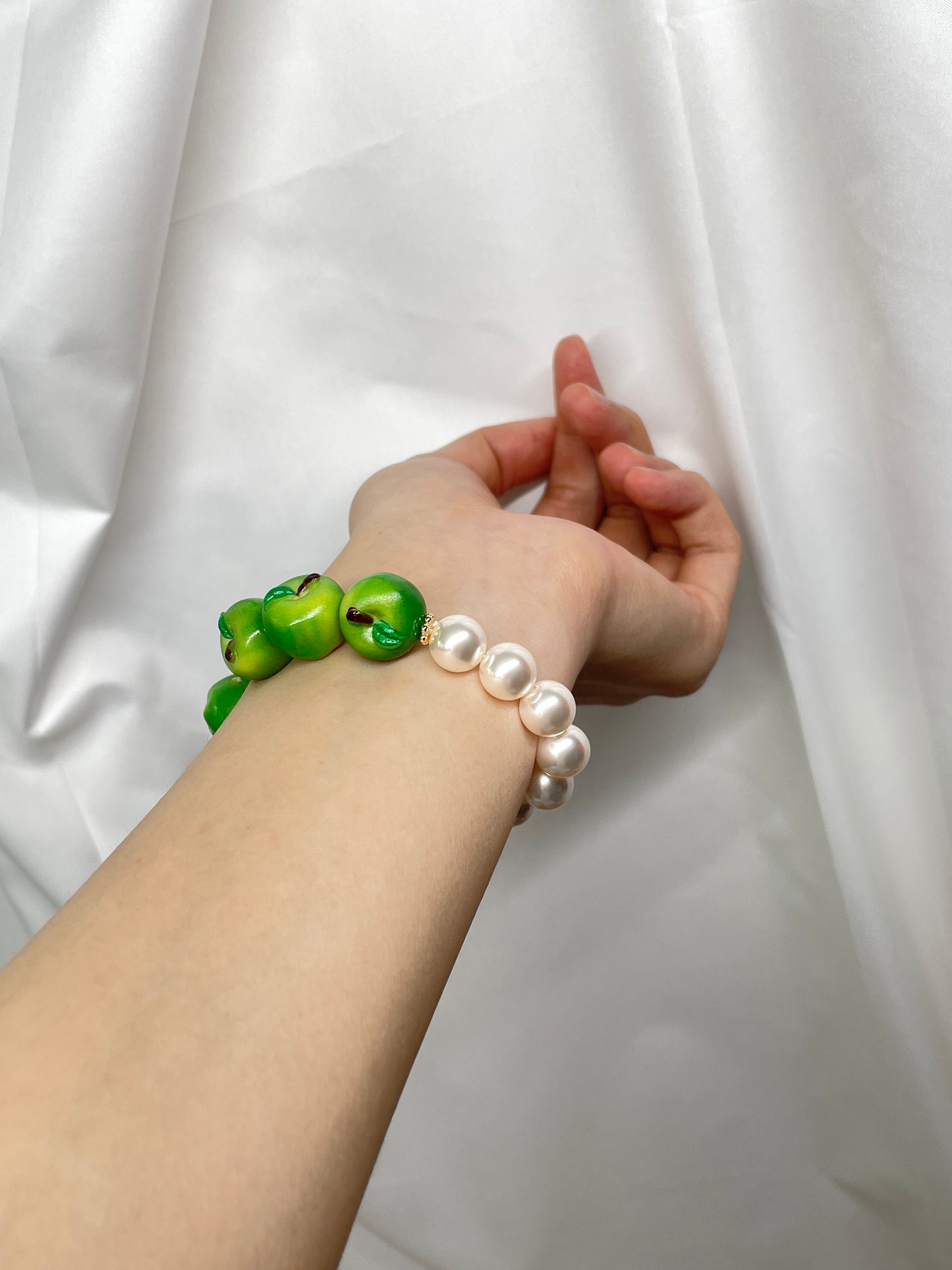 handmade apple +glass bracelet