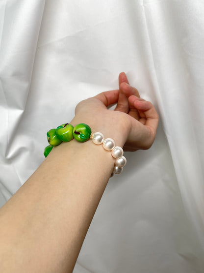handmade apple +glass bracelet