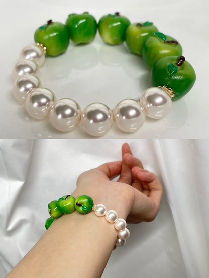 handmade apple +glass bracelet