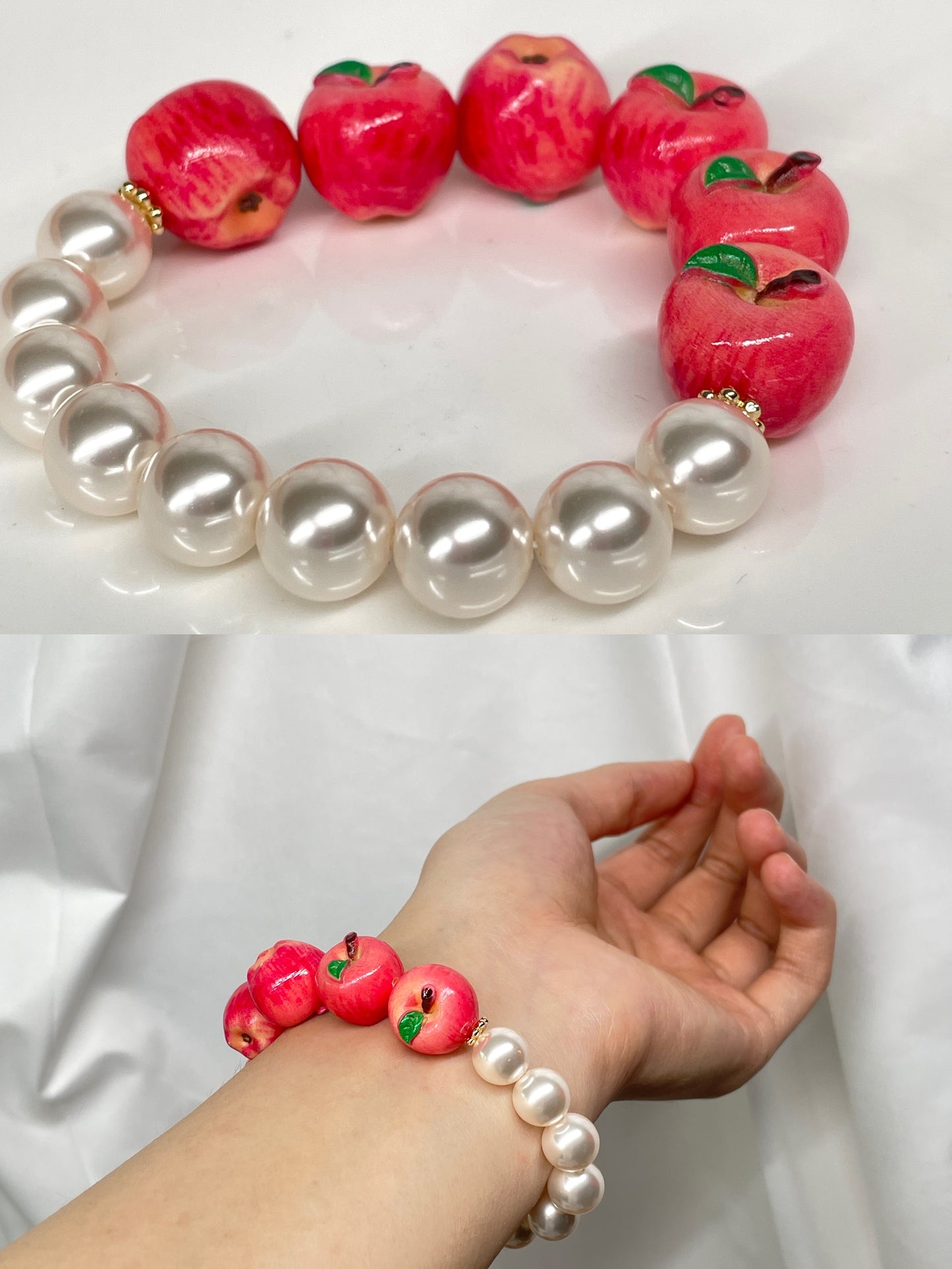 handmade apple +glass bracelet